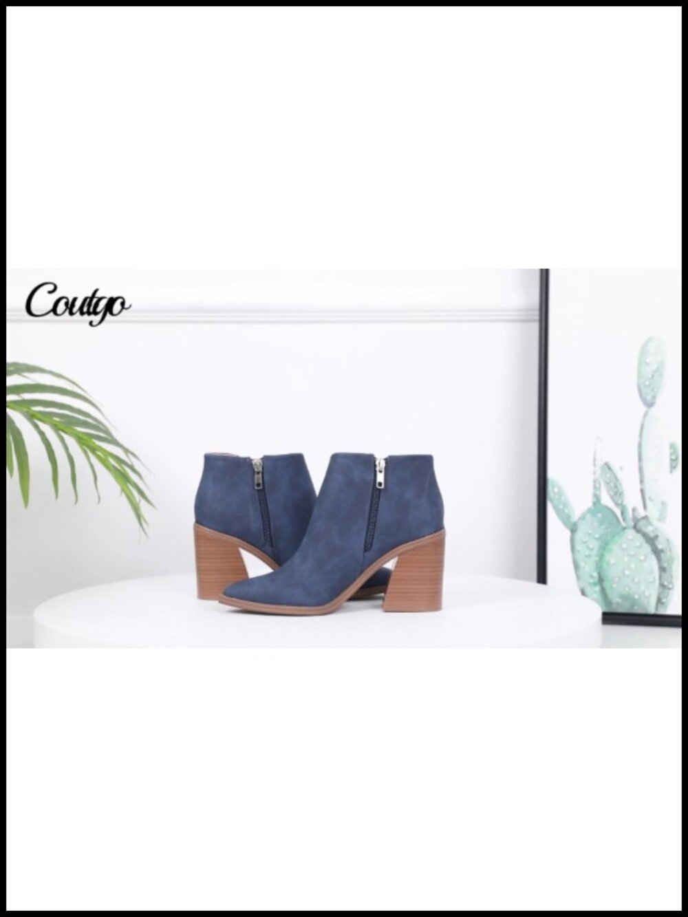 Pointed Toe Ankle Boots Block Chunky Heel Cutout Side Zipper Fall Booties - Picture 6 of 6
